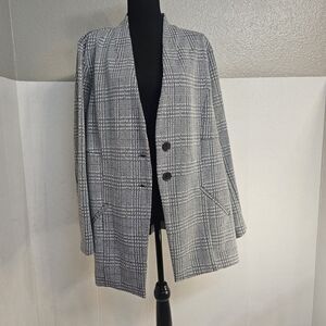Torrid Houndstooth  Blazer Jacket Sz 2X Longline Black Gray Business Casual C456